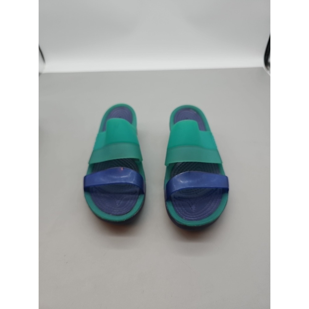CROCS Ciabatta Wedge Heel Sandals Women's Sz 7 Translucent Straps Teal/ Blue